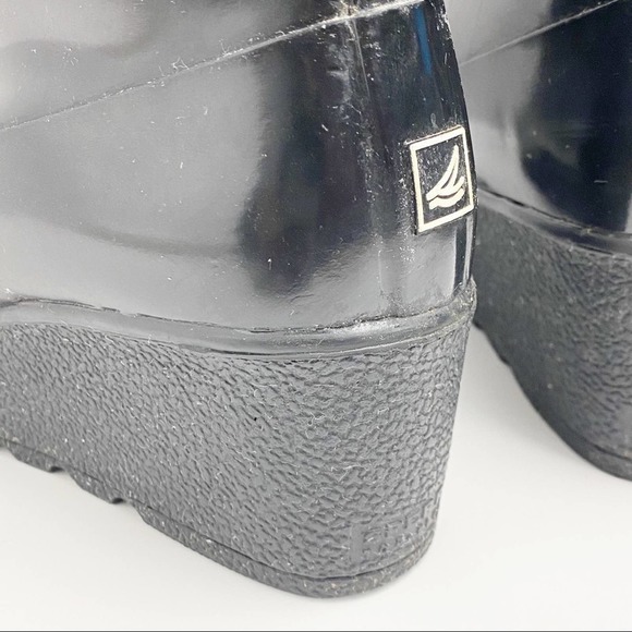 SPERRY Black Top Sider Herringbone Wedge Rain Boots, Size 7 - Picture 9 of 12